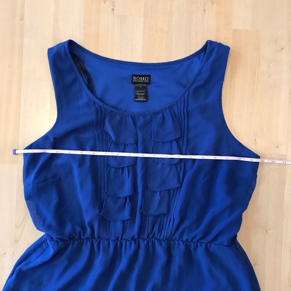 Blue Chiffon Ruffled Sleeveless Cinch Waist Dress - Picture 7 of 10